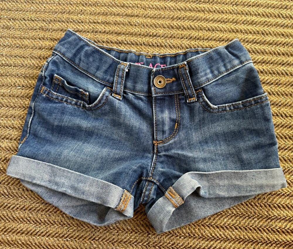 Justice Girls Shortie Denim Shorts Cuffed Pockets Blue Size 5